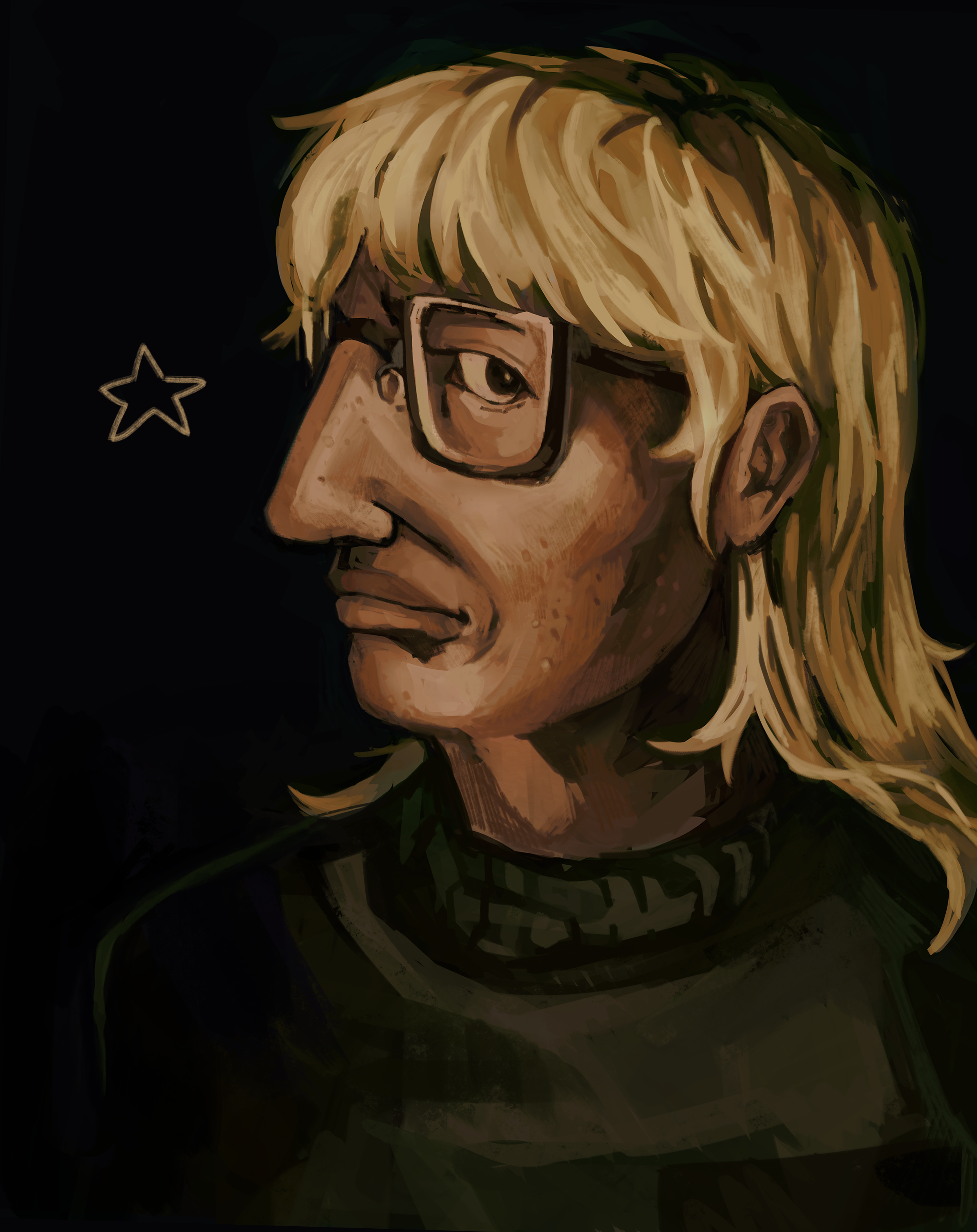 Portrait of a young woman with brown skin, blonde hair, and glasses