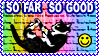 SO FAR SO GOOD, with a black and white cat falling
