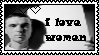 Picture of David Byrne that says 'I love women'